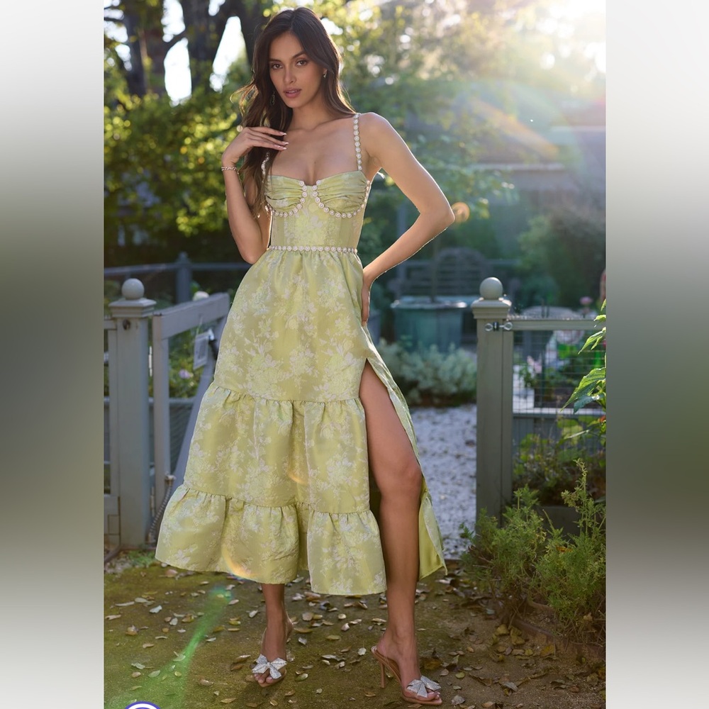 V. Chapman Light Green Floral Midi Dress